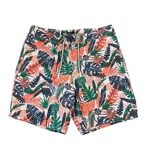 Johnnie-O Swim Trunks Shorts Mens M Orange Drawstring Tropical Leaf Lined